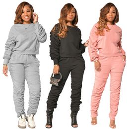 Fall winter Women jogger suit long sleeve tracksuits pullover hoodies+pants two piece set casual plus size outfits black sweatsuits 4287