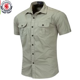 Fredd Marshall New Mens Military Shirt Men Short Sleeve Cargo Shirts 100% Cotton Casual Solid Shirt Male Pocket Work Shirt LJ200925