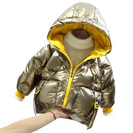 Children's bright face down jacket winter boys and girls waterproof white duck down warm down jacket Hooded Coat LJ201126