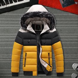 Mens Fur Jacket Winter Autumn Patchwork Hooed Zipper Coat Outwear Male Thicken Padded Bomber Jacket Plus Size Parkas Headphone 201114