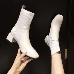 Hot Sale-Women's Mid Calf Boots Sock Shoes Luxury Designer Winter Footwear Round Toe Boots-Women Stockings Fashion 2020 Autumn