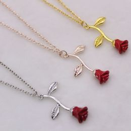 Fashion Valentine's Day Pendant Necklace Dripping Red Rose Flower Necklace For Girlfriend Gift 3 Colours Party Favour HH21-12