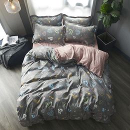 Home textile AB side bedding set grey geometric bedding housse de couett kid bed linen set blue bedclothes duvet cover set sheet 201127