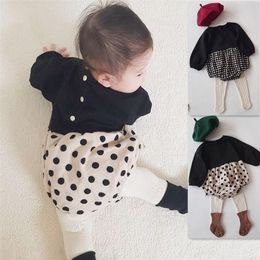 Korean Baby Bodysuits Minimalist Children's Clothes Cute Dot Butt-wrapped Jumpsuit Girl's Checked Jumpsuit 201216