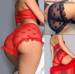 Sexy Lingerie Sexy suspender set perspective love lace transparent temptation mesh dress 2023HOT1