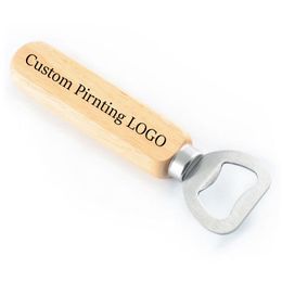 100PCS Personalized Wood Bottle Opener Wedding Favors Beer Openers Printing Name&Date on the Handle Kitchen&Bar Party Giveaway Gift For Guest