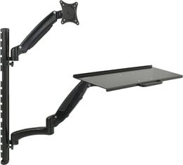 Black Sit-Stand Wall Mount Counterbalance Height Adjustable Monitor and Keyboard Workstation for Screens Up to 27 Inches