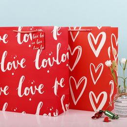 valentine love gift bag red heart printed shopping gift packaging bag white kraft paper small large present wrapping bags