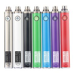 MOQ 20Pcs 100% Original Variable Voltage Vape Mods UGO T3 Battery 1300mAh Dual E Cig Charger Port 510 Thread Vapes Pen Micro USB VV Passthrough Vaporizer