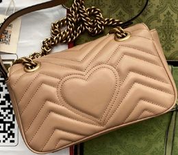 Realfine Bags 5A 446744 22cm Marmonts Rose Beige Leather Shoulder Handbag For Women with Box+Dust Bag