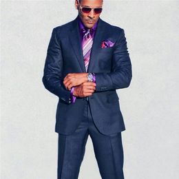 Custom Made Navy Mens Tuxedos 2 Pieces Best Man Pants Suit Business Wedding Blazer Wedding Wear