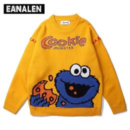 Harajuku Japanese retro cute Sesame Street sweater women loose cartoon anime jumper sweater men Street clothing top
