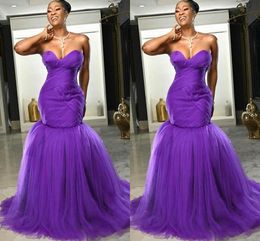 Plus Sexy African Size Purple Mermaid Prom Dresses Sweetheart Tulle Evening Dress Backless Formal Party Gowns Robes De Soiree Vestidos