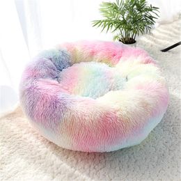 Pet Dog Bed Warm Fleece Round Dog Kennel House Long Plush Winter Pets Dog Beds Dogs Cats Soft Sofa Cushion Mats Free Shipping