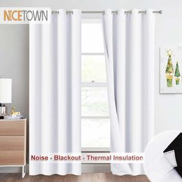 NICETOWN Full Blackout Curtain with Felt Fabtic Liner for Sound Insutation 3 Layers 100% Light Block Home Theater Baby Nursery LJ201224