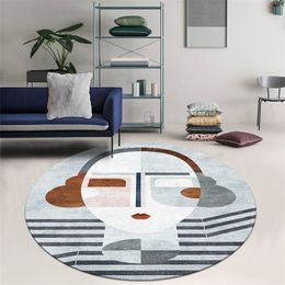 Nordic round shaped living room printed art rug , decoration coffee table ground mat INS popular easy care no hair floor mat 201225