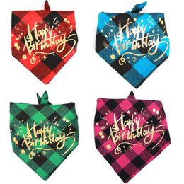 4 Colours Triangular Dog Scarf Happy Birthday Scarf Dogs Plaid Bandanas Pet Birthday Decoration Supplies Pet Supplies