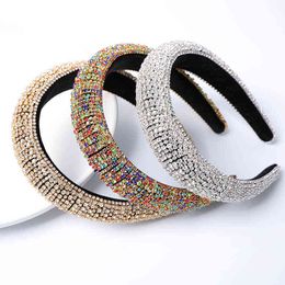 silicone headbands UK - 2021 Colorful Bling Rhinestones Headbands For Womens Luxury Shiny Padded Diamond Crystal Hair Bands Party Hair Accessories Y220301