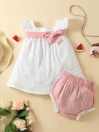 Baby Girl Square Neck Tie Front Dress & Shorts SHE01
