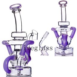 Purple Triple Glass Water Bongs For Smoking Hookahs Water Pipes Shisha Birdcage Perc Oil Dab Rigs With 14MM Male Joint Bowl Quartz Banger