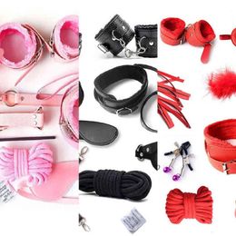 Nxy Sm Bondage 10 Pcs set Sexy Lingerie Pu Leather Bdsm Set Hand Cuffs Footcuff Whip Rope Blindfold Erotic Toys Intimate Goods 1223