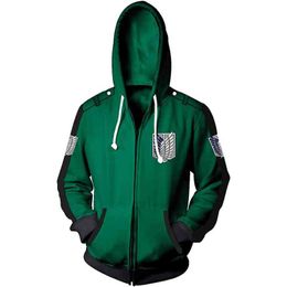 Anime Shingeki No Kyojin Cosplay Costumes Hoodies Moletom Com Capuz em Titan Hoodie Jacket Zipper Hoody Primavera Outono Casaco W220221