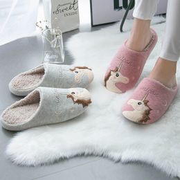 Winter Women Slippers Cute Cartoon Unicorn Indoor Ladies Casual Cotton Shoes Winter Warm Plush Bedroom Home Women Slippers