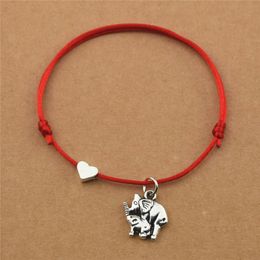 red elephant jewelry Canada - Handmade Red Cord Rope Animal Heart Love Mother Baby Elephants Charm Bracelets for Women Girls Wife Girlfriend Couple Jewelry