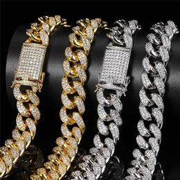 19mm 16/18/20/22/24/26inch Gold Colour Bling CZ Miami Cuban Chain Necklace Bracelet Jewellery for Men Punk Jewellery Heavy Chains