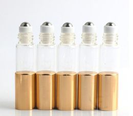 Clear 5ml Glass Roller Bottles with Shiny Gold Cap & Stainless Steel Roller for Ejuice Oil Eliquid on Promotion