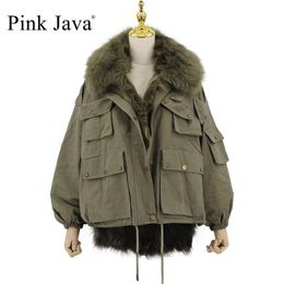 pink java QC20116 women fur coat winter thick jacket real fashion jackets collar 220112