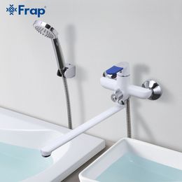 Frap Modern Style Bath Faucet Wall Mounted Cold and Hot Water Mixer Tap Multi Colour Handle Cover Choices 35cm Long Nose F2234 T200710