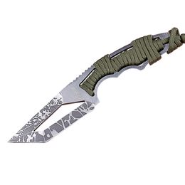 New Survival Straight Knife 440C Tanto Blade Full Tang Rope Handle With Nylon Sheath