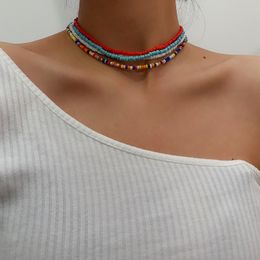 7pcs/set Boho Colourful Resin Seeds Beads Necklaces Clavicle Bead Choker Collar for Women Girl Fashion Beach Party Necklace Statement Jewellery