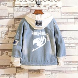 autumn and winter men women denim jacket vintage harajuku fairy tail hoodie anime female jeans coat new