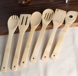 Bamboo Spoon Spatula 6 Styles Portable Wooden Utensils Kitchen Cooking Turners Slotted Mixing Holder Shovels Free