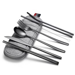 Spklifey Cutlery Tableware Cutlery Portable Stainless Steel Cutlery Set Travel Stainless Steel Dinner Set Tableware Travel Set 201128