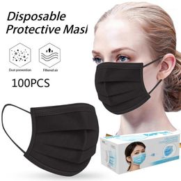 Cycling Caps & Masks 100pcs Black Disposable For Halloween Cosplay Nonwoven Fabric Breathable Dustproof Masker 3 Ply Hiking Scarves