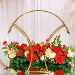 Decoration gold tall metal arch wedding table Centrepieces flower arrangements stand Centrepiece bridal shower decorations party tables Centrepieces