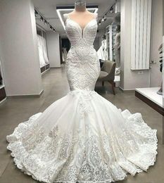High End Unique Lace Mermaid Wedding Dresses Appliques Arabic Dubai Beaded Bridal Gowns Custom Made Robe De Mariee 2022 Vestido De Noiva