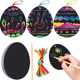 Colourful scratch paper creative diy childrens easter scratch paper with bamboo pen and hanging rope easter party Favour