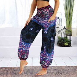 Harem Pants Women's Ladies Casual Summer Loose Trousers Female Baggy Boho Aladdin Print Casual Fashion Yoga Pants 2021 H1221