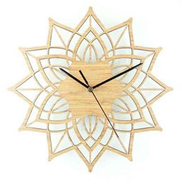 Natural Wood Lotus Wooden Wall Clock Bamboo Wall Hanging Watch Quartz Mute Clocks Modern Design reloj de pared moderno reloj H1230