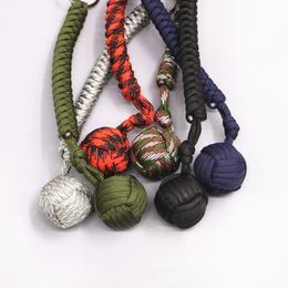 16 Colors Monkey Fist Knot Key Chains Buckle Self-defense Core Keychain Steel Hot Sale Survival Paracord lanyard Outdoor Travel