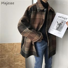 Wool Women Simple Plaid Student All-match Pockets Elegant Womens Outwear Winter Warm High Quality Harajuku Females Coat Fashion1