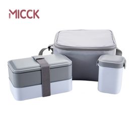 MICCK Japanese Lunch Box Set Double Layer Bento Box With Soup Bowl Portable Thermal Insulated Food Container Microwavable 201015