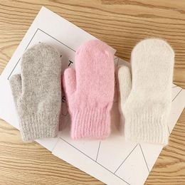 Five Fingers Gloves Fleece Winter Korean Version Solid Color All Womens Girls Mittens Double-Layer Hair Wrist Gloves1