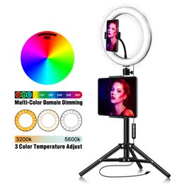 10'' RGB Ring Light With Phone Tripod Stand Kit Camera Photography Video Recording Selfie LED light with Tablet Holder for iPad