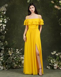 Yellow Chiffon Bridesmaid Dress A Line Long Maid Of Honour Gown Summer Wedding Custom Made BM3102290m