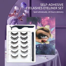 Premium Thick Natural Self-adhesive False Eyelashes Set 6 Pairs Hand Made Fake Lashes With Liquid Eyeliner None Glue Magnetic Eye Lashes DHL